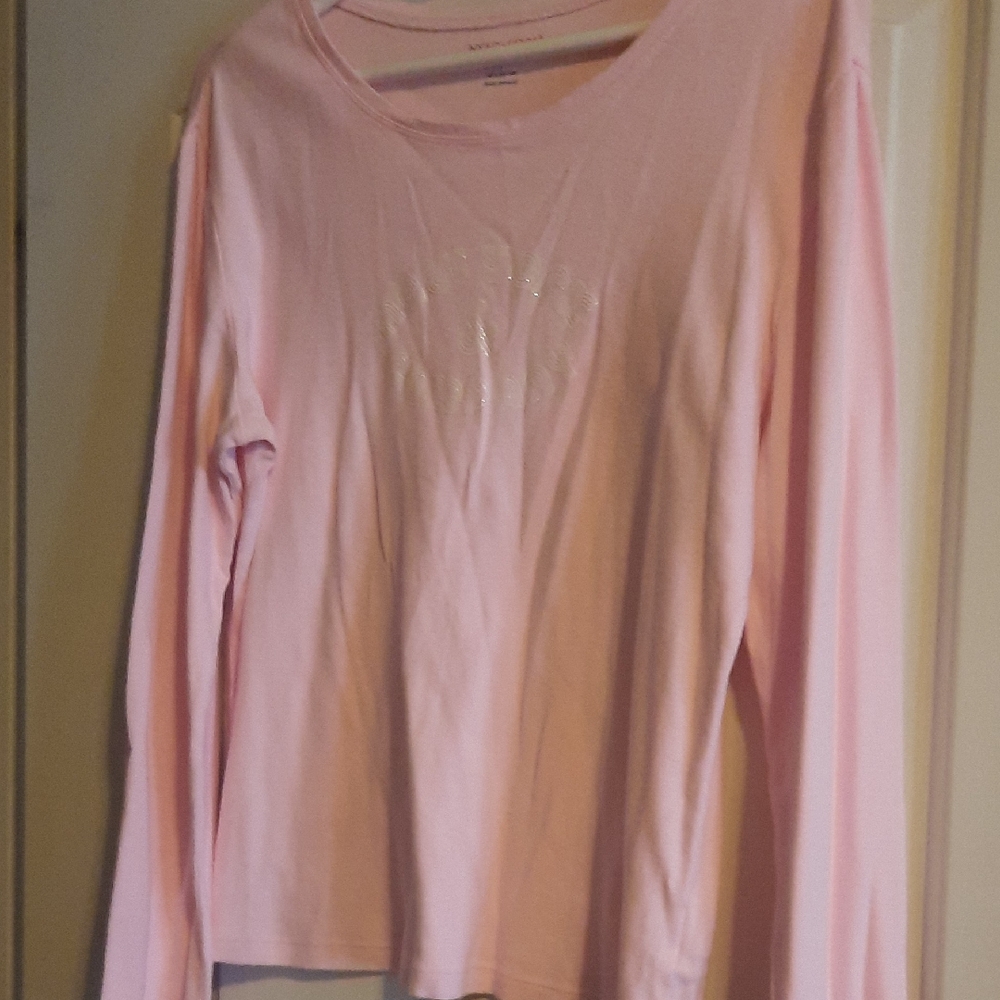 New York & Company Light Pink Long Sleeve Tee with Subtle Rhinestone Detail